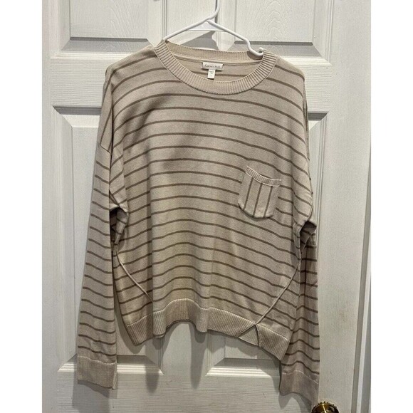 Garnet Hill 100% Pima Cotton Boxy Striped Sweater Lightweight Oversized Large - Picture 1 of 8